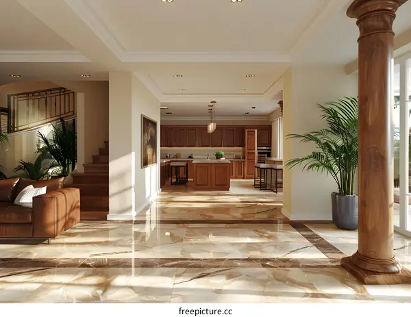 Modern Kitchen Interior Design With Marble Floor