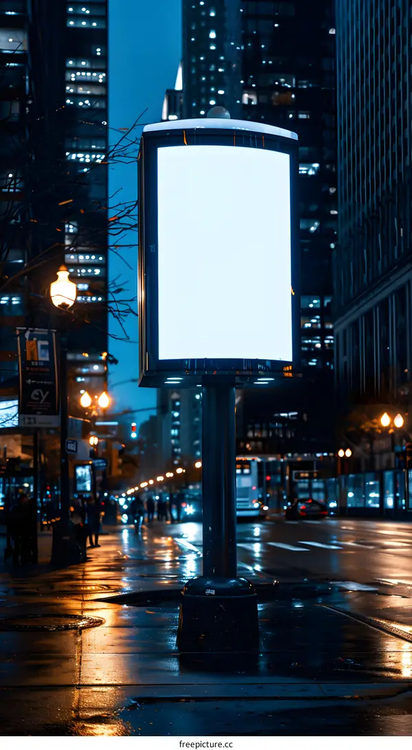 Blank Billboard Ad Space in City at Night