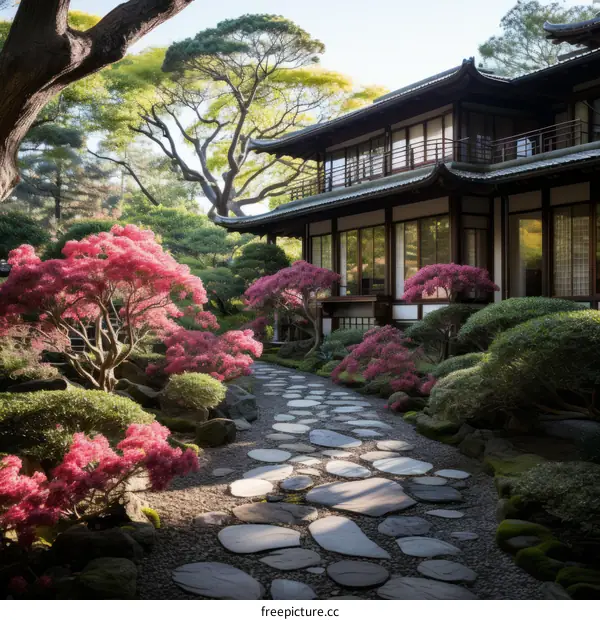 Japanese Garden with Traditional House