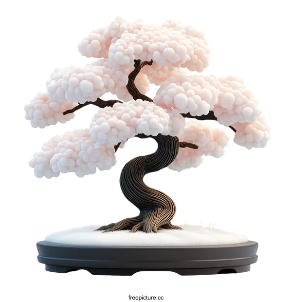 [Transparent Background PNG]3D Artistic Bonsai Tree with Pink Flowers