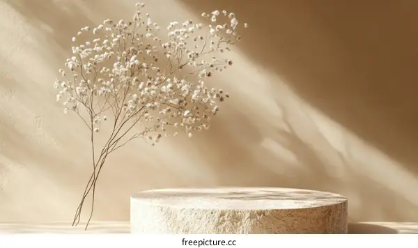Beige Aesthetic Display Podium with Dried Flowers