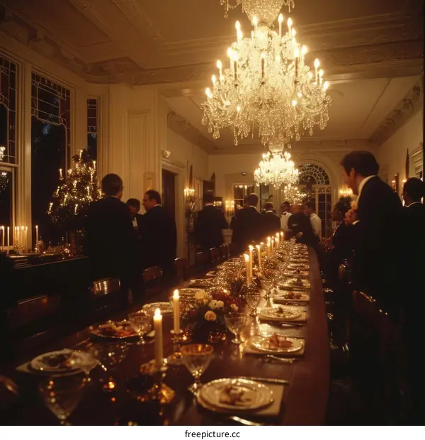 Well-dressed people at a dinner party