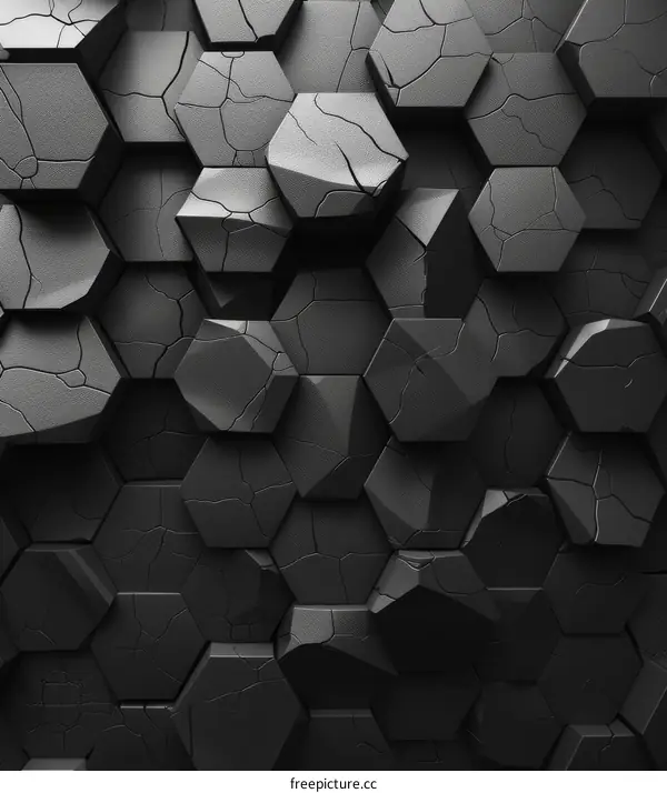 Black cracked hexagons background