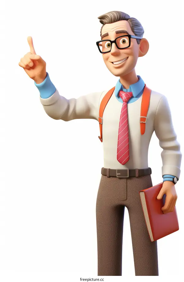 3D Male Character with Glasses and Book