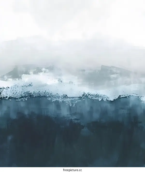 Abstract Painting of Blue and White Mountains