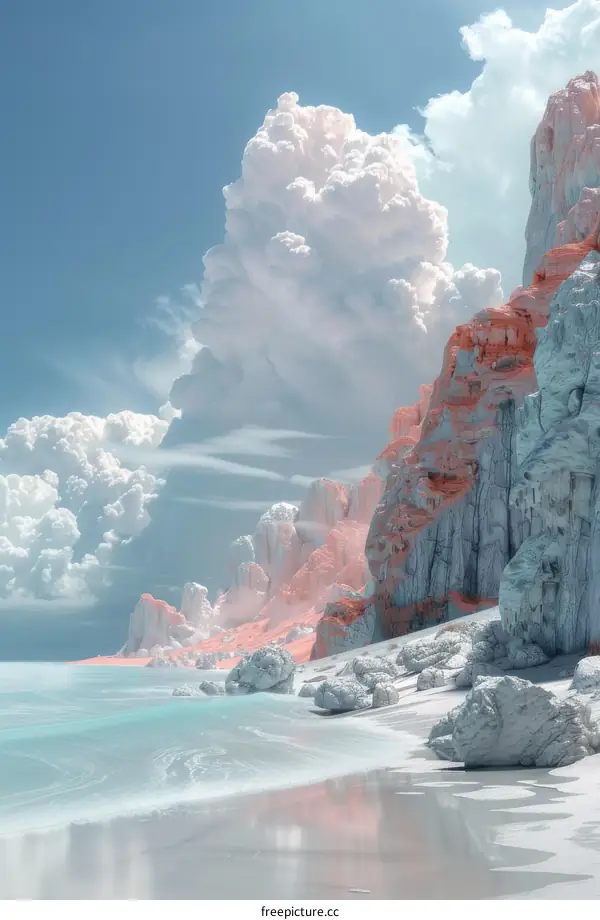 Dreamlike Coastal Landscape with Pastel Clouds