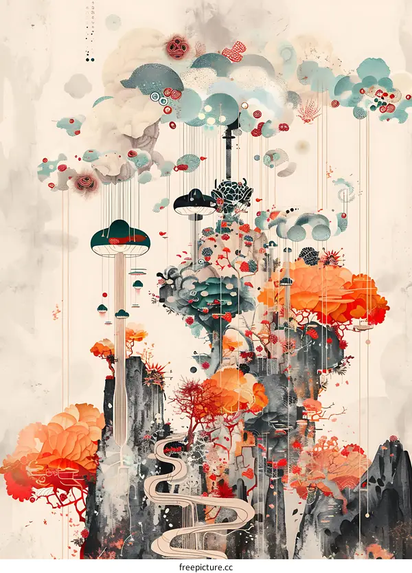 Abstract Watercolor Painting of a Fantasy Landscape