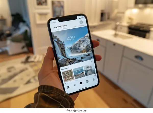 Person Holding Phone With Waterfall Photo