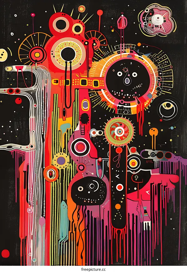 Abstract Colorful Painting with Circles and Lines
