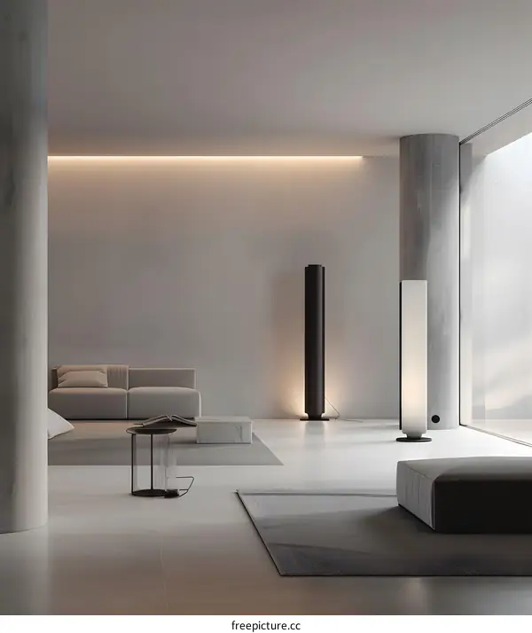 Minimalist Modern Living Room Interior Design with Grey Walls