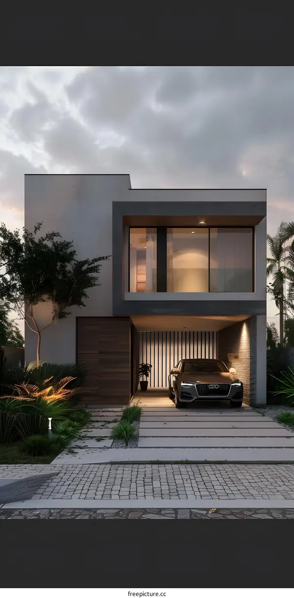 Modern Architecture Home Design With Car In Garage