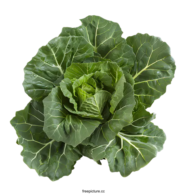 [Transparent Background PNG]Fresh Green Collard Greens Isolated on White Background