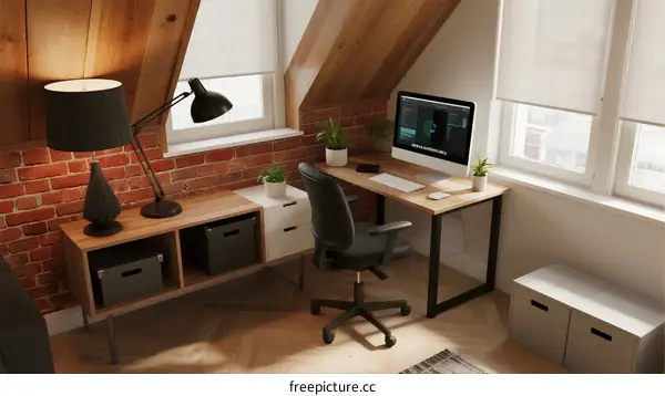 Modern and cozy home office space with desk and computer