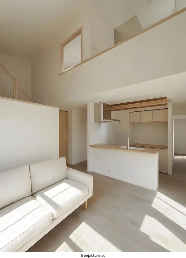 Modern Minimalist Interior Design Living Room with White Walls and Wooden Floor