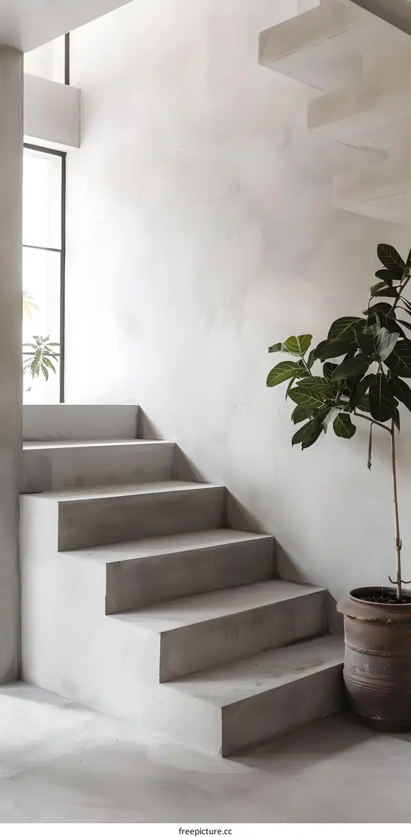 Concrete Stairs With Plant In Pot