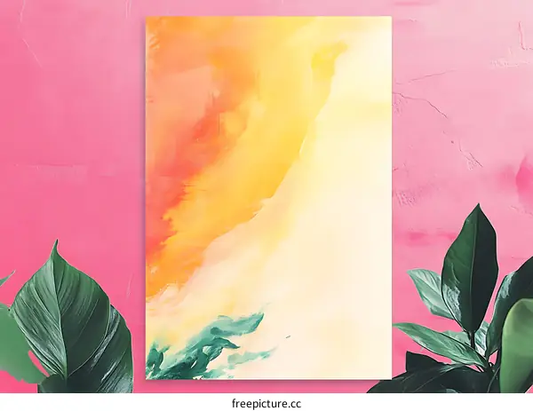 Abstract Art with Warm and Cool Colors on Pink Background