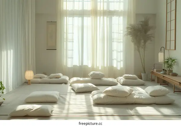 A Bright and Airy Meditation Room With Pillows and Plants