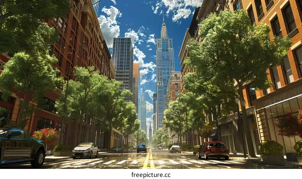 Urban Street Scene with Skyscrapers