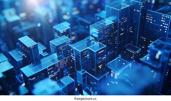 Blue technology background with glowing cubes