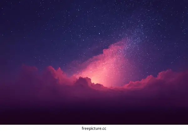 Starry Night Sky with Pink Clouds