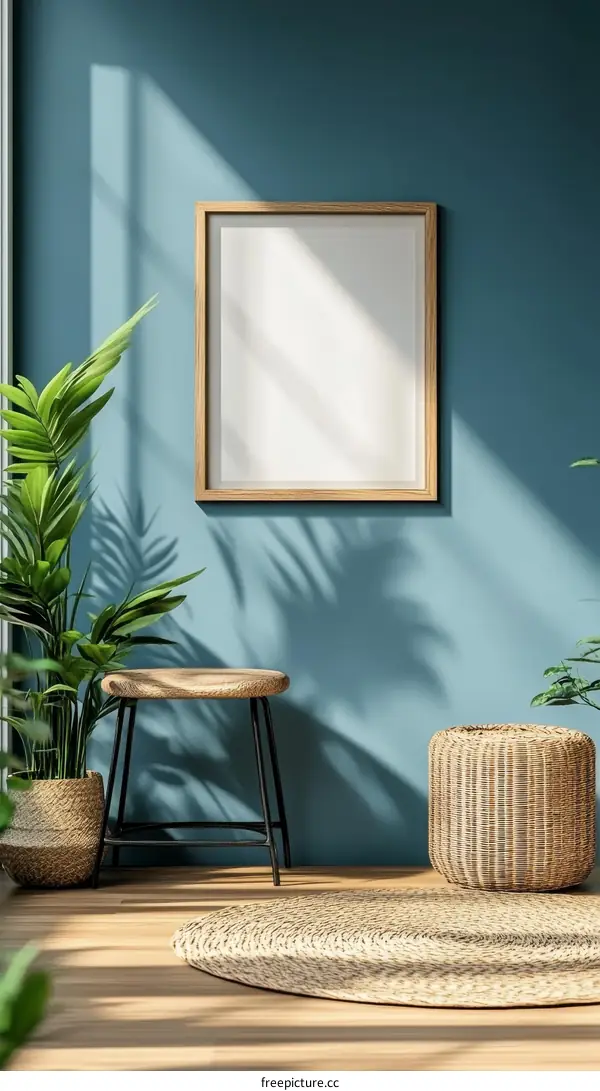 Stylish Modern Minimalist Room Mockup with Blank Frame