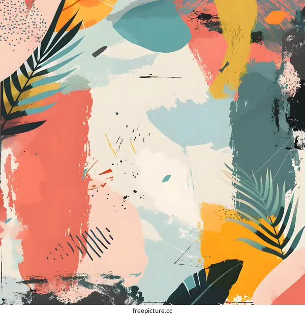 Abstract Art Background with Tropical Leaves