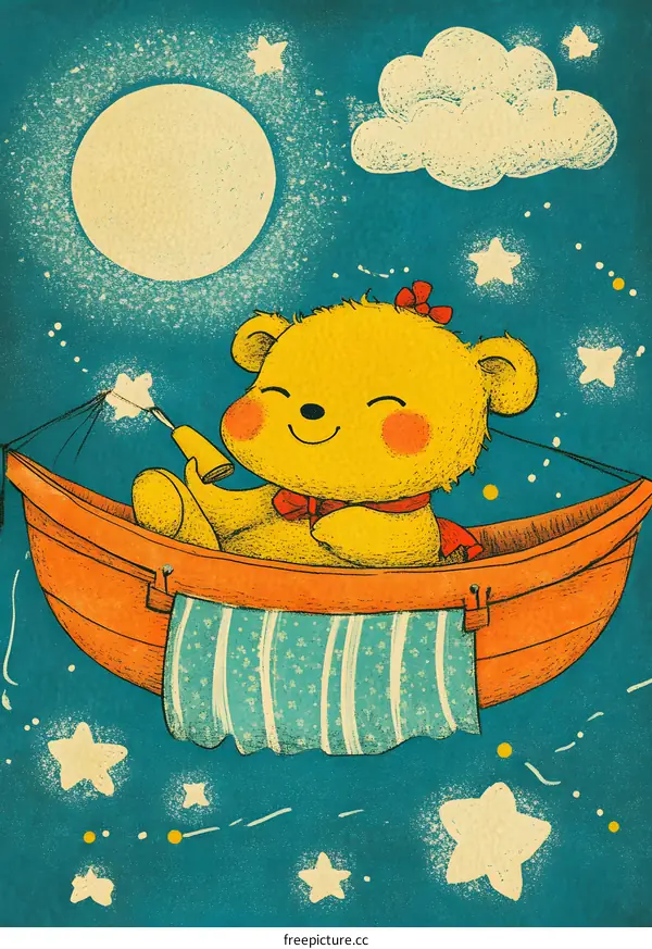 Cute Bear Sleeping in Hammock Under the Stars