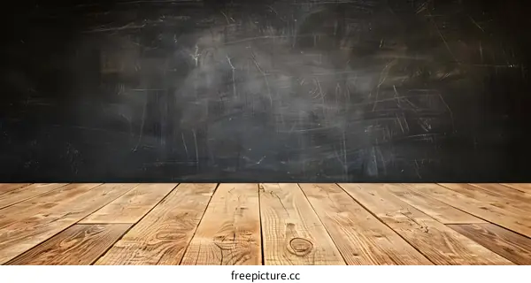 Blackboard Background with Wooden Floor