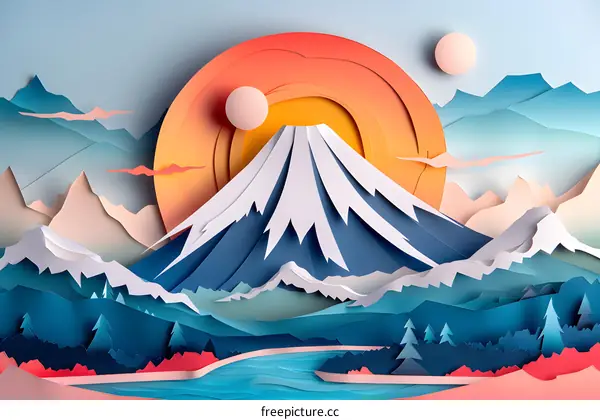 Mount Fuji in the style of paper art