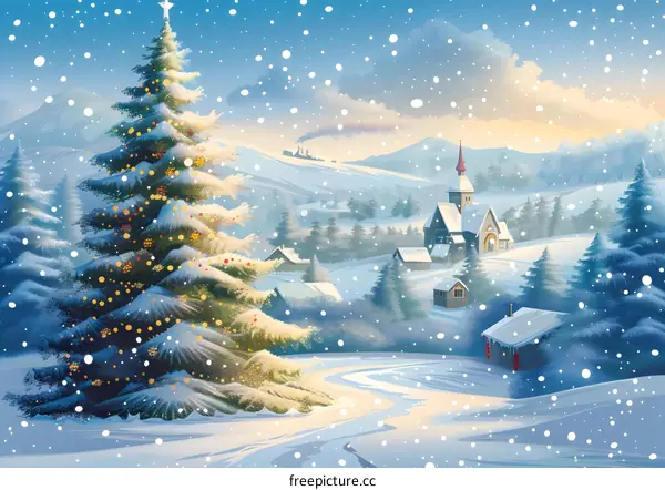 Snowy Village On Christmas