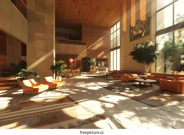 retro indoor hotel lobby interior design