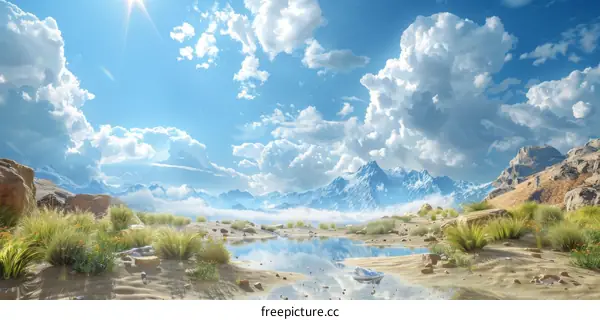 Oasis and Mountains in the Desert