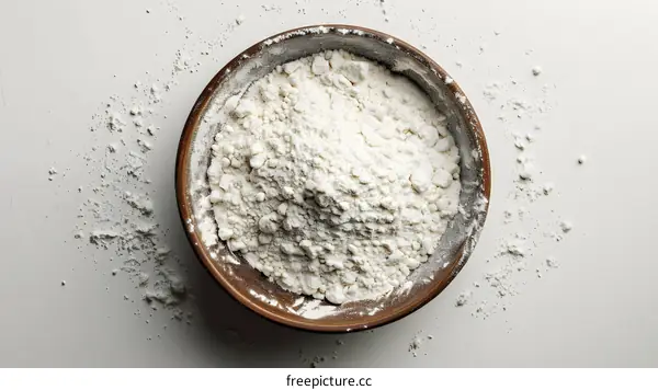 White Flour in a Brown Bowl on a White Background