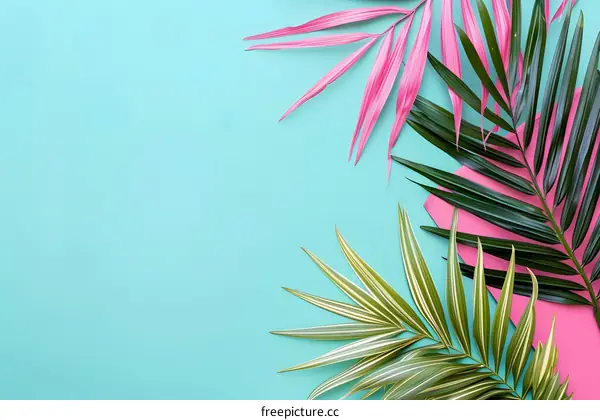 Tropical Leaves on Turquoise Background