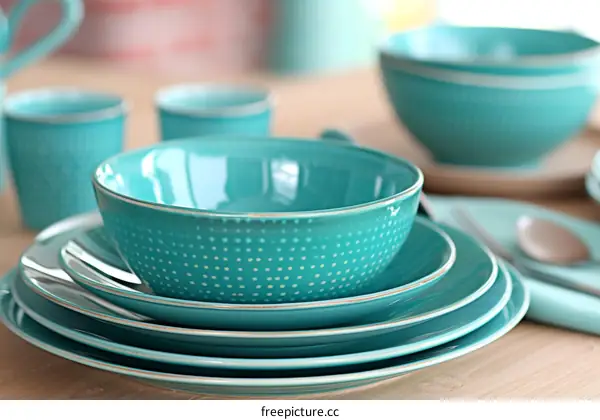 Blue and White Polka Dot Dishware Set