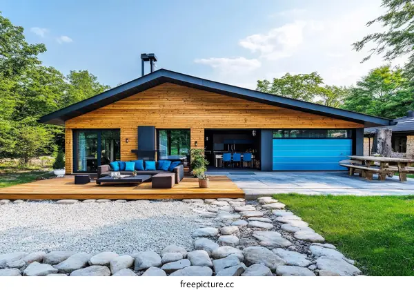 Modern Wooden House with Outdoor Patio Area