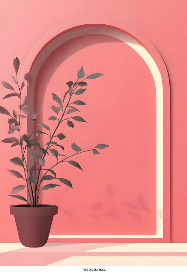 Minimalist Pink Arch with Green Plant