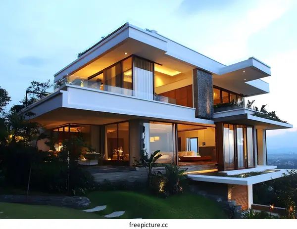 Modern Luxury House With Large Windows and Balcony