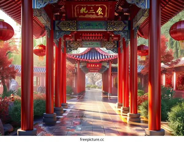 Red Chinese Pagoda Architecture Illustration
