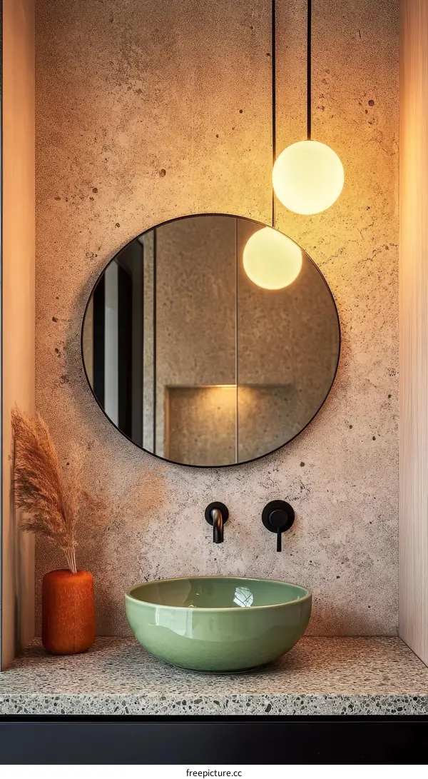 Modern Minimalist Bathroom Sink with Concrete Wall