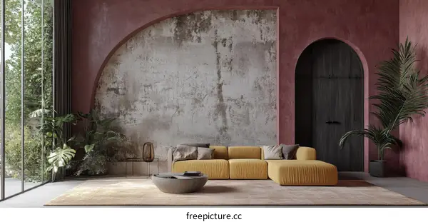 Modern Living Room Interior Design with Mustard Yellow Sofa