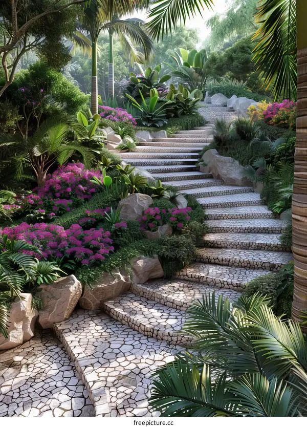Discover an Enchanting Tropical Garden on Stone Steps