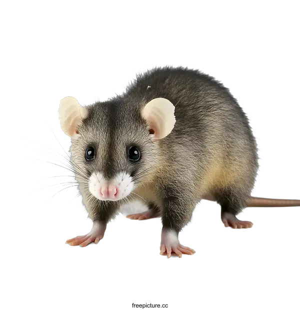 [Transparent Background PNG]Cute Little Gray Mouse with Big Eyes on White Background
