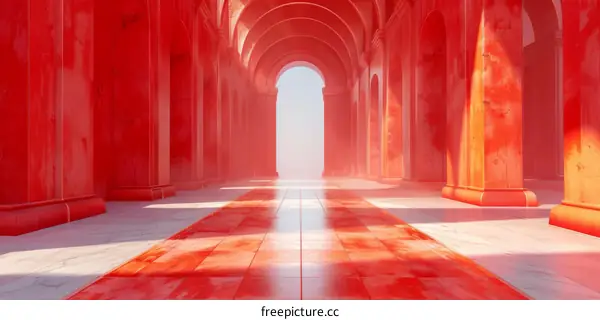 Red Architectural Corridor Illustrative
