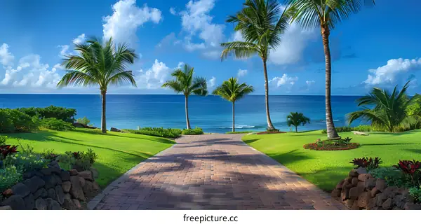 Palm Trees Leading to the Beach
