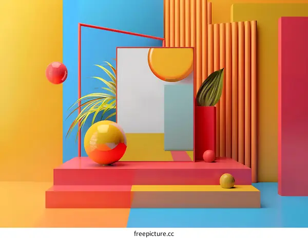 Abstract Colorful Geometric Shapes 3D Render