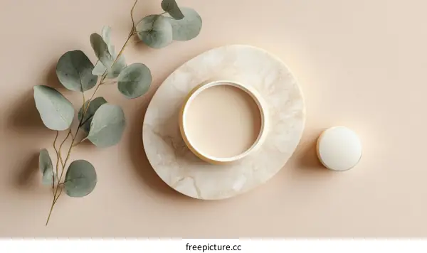 Elegant Cream Product Display with Eucalyptus