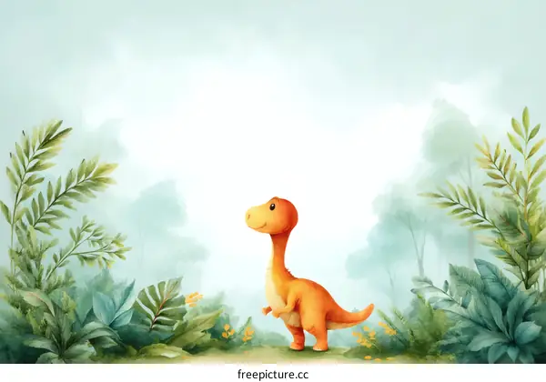 Cute Dinosaur in a Lush Jungle Scene