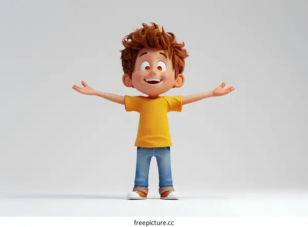 Happy Cartoon Boy with Open Arms