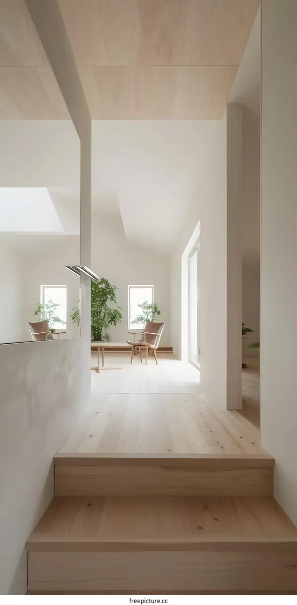 Minimalist Interior Design With Wooden Stairs